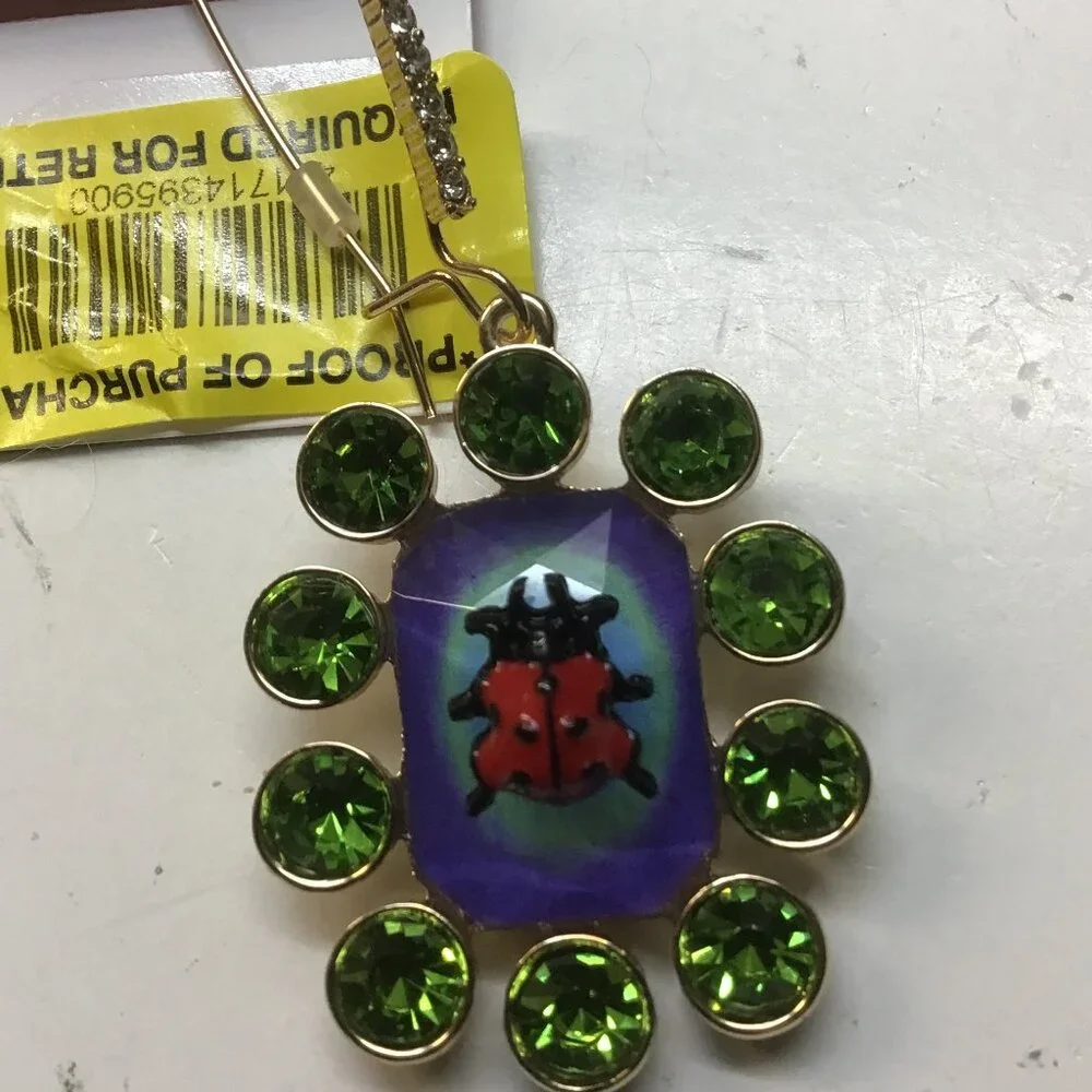 Betsey Johnson New Lady Bug on Blue, Purple, and Green Earrings - Picture 2 of 3